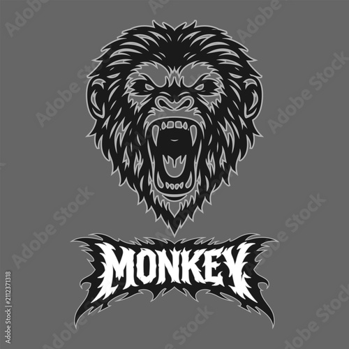 Vector tribal monkey logo with text