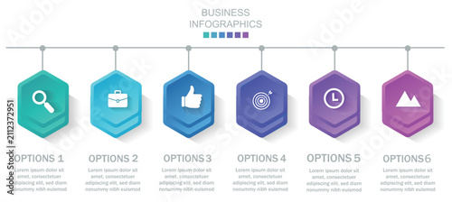 6 clean infographic design shaped elements template, symbolizing the six stages of business strategy and progression. Progress bar or timeline. Vector for presentation, web site 