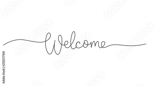 welcome animated continuous single one line art drawn animation phrase on white black background. hand drawing of word text welcome, welcome animated continuous single one line art drawn animation
