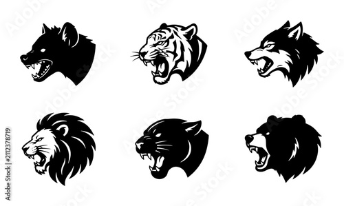 Canvastavla 70 Fierce Animal Heads Vector Icons: Lion, Tiger, Wolf, Bear, Hyena, Panther, Wi