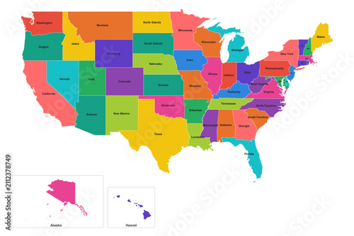 Konstfotografi colorful map of the united states with labeled states