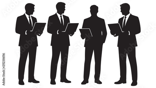 Bild auf Leinwand Four businessmen holding tablets in professional meeting pose