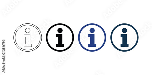 Info Icon, Information Button, Help Circle, User Interface Element for Details, Support, Guide, Notice, and Online Assistance Vector Illustration.