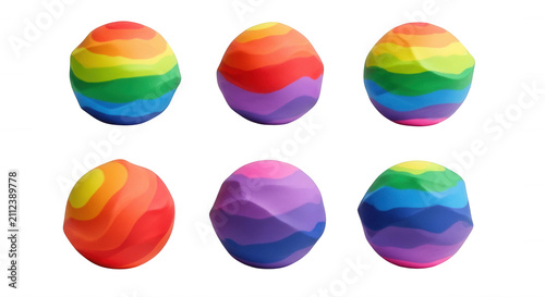 rainbow colored egg shaped stress balls on white background easter and pride day celebrations