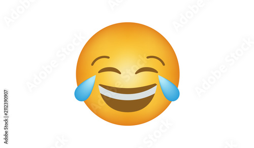 yellow smiley emoticon crying with laughter for funny jokes or comedy concept on transparent background
