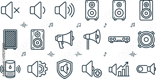 Photos Audio and Sound Equipment Line Icons Set Vector Illustration Featuring Speaker M