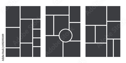 Mood board template. Photo collage grid. Moodboard background. Set mosaic pictures. Photography album layout. Square design of gallery mockup. Vector