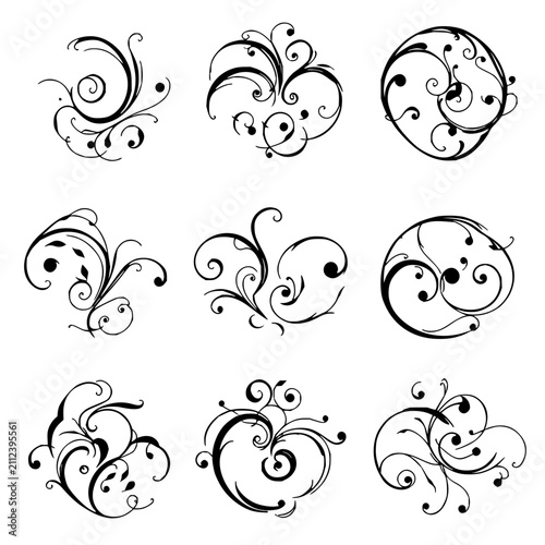 фотографія Swirl set with intricate swirling decorative elements arranged in a 3x3 grid fea