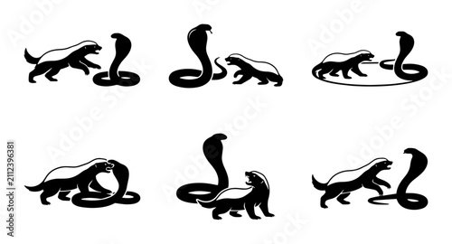 Foto 70 Honey Badger vs Cobra Confrontation Icons, Fierce Animal Combat Silhouettes,