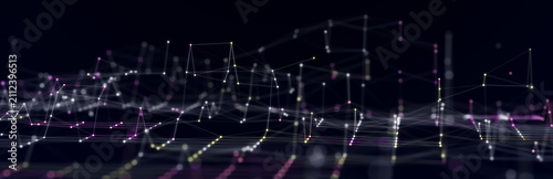 Digital wave with many dots. Abstract backdrop of dynamic wave. Technology or science banner. 3d