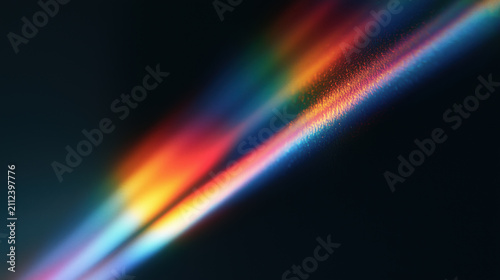 Diagonal prism light leak overlay with vibrant rainbow glass refraction and luminous streak effect for creative compositions
