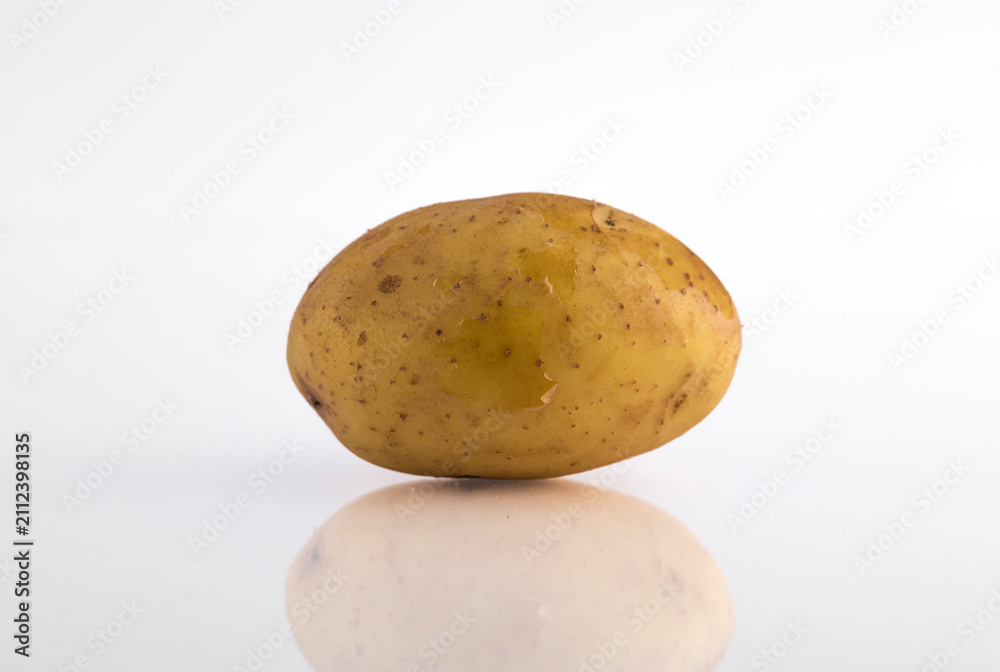 Fototapeta premium Potato isolated on white background with reflection and copyspace.