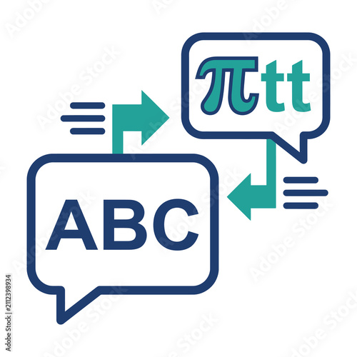 Mathematical conversation between ABC and pi tt symbols in speech bubbles