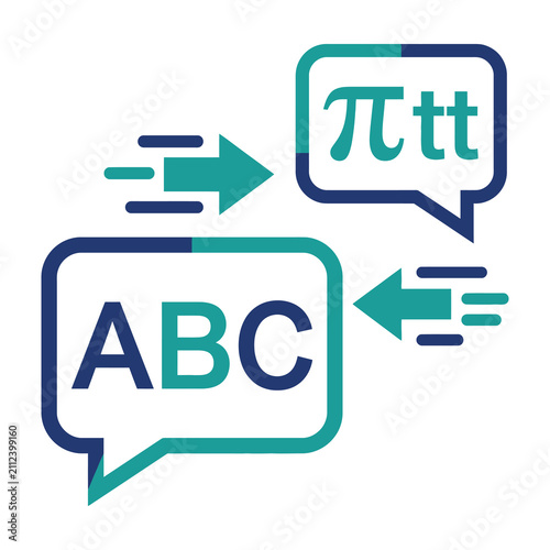 Mathematical conversation between two people using speech bubbles with symbols