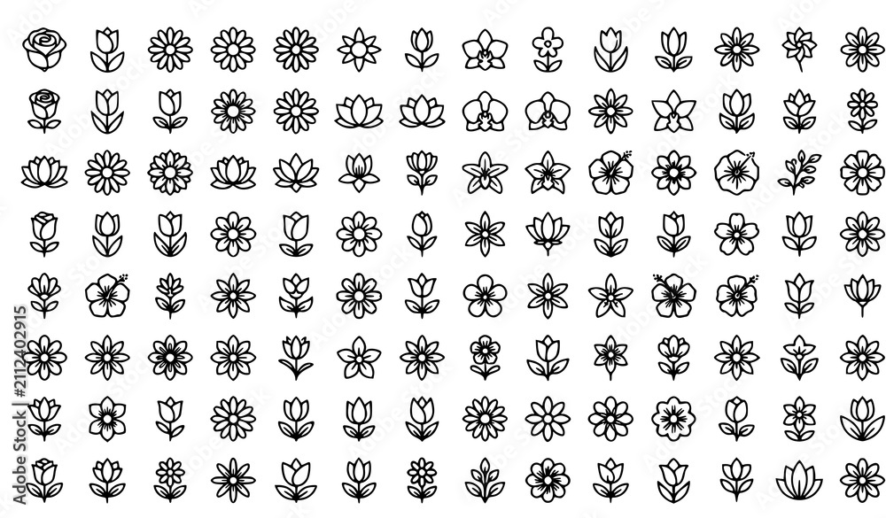 Fototapeta premium Modern Flower and Botanical Thin Line Icon Collection