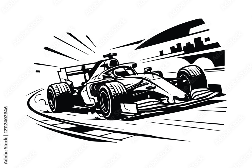 Fototapeta premium Formula one race car silhouette against a white background