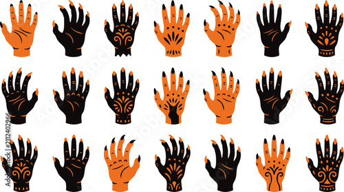 Fotografie Set of scary monster hands and creepy claws for a spooky haloween party design a