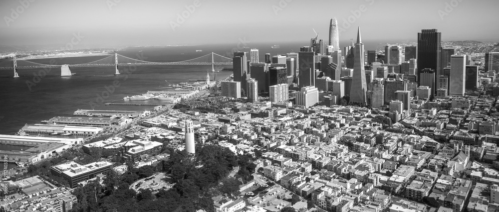 Fototapeta premium Aerial view of Downtown San Francisco skyline from helicopter, CA