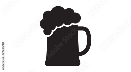 Foam topped beer mug silhouette beverage drink