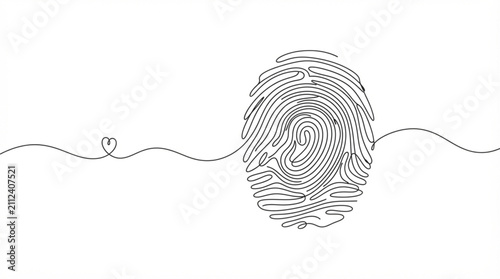 Abstract fingerprint continuous line art vector one line drawing of biometric identity whorl pattern for security design