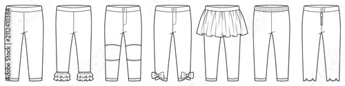 flat sketch set of kids and toddler playwear leggings vector illustration