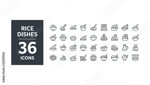 Obraz na płótnie Explore diverse rice dishes with these thirty six unique icons for culinary enth