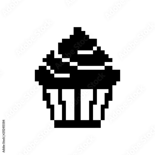 Pixel art cupcake icon.