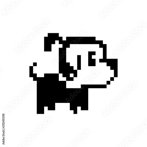 Pixel art cute cartoon puppy dog icon.