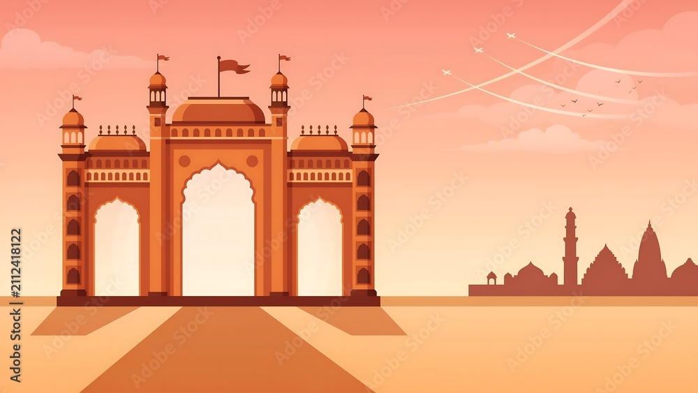 Obraz premium Independence day india celebration featuring a historic monument and copy space for a festive independence day indian background design