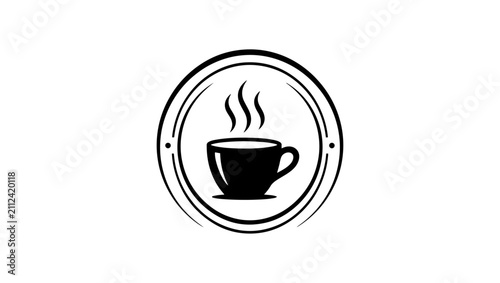 Foto Espresso cup with coffee beans inside vintage circular badge, Barista badge feat
