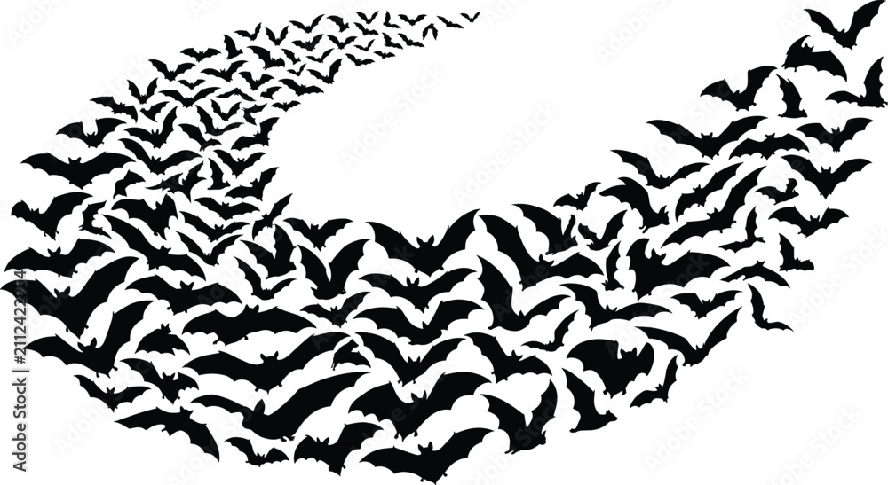 Fototapeta premium Halloween Bat Swarm Silhouette Background with Flying Bat Vector Collection for Spooky Designs