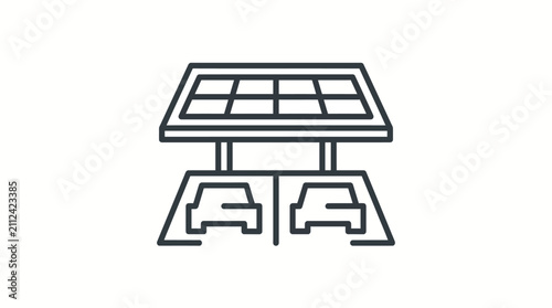 Konstfotografi Carport design incorporates solar energy panels installed on the roof covering two parked cars