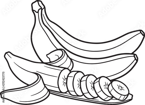 Banana Fruit Line Art Coloring Page – Black and White Outline Vector Illustration