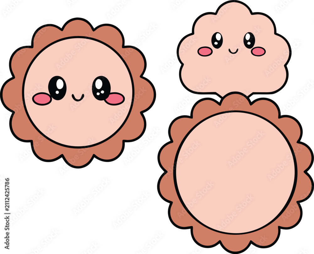 Naklejka premium WebCute Kawaii Character Scalloped Sticker Frame Set For Planner Stationery Design