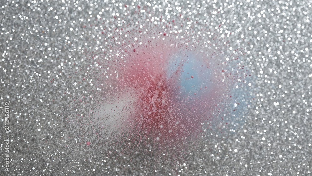 Fototapeta premium Sparkling glitter background with pink and blue powder explosion effect.