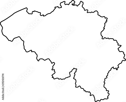 Photography This is a minimalist black line map depicting the borders of Belgium