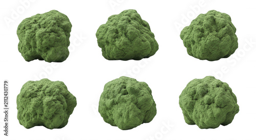 various angles of a light green cloud like object on a white background useful for texture nature and organic elements likely for scientific or educational purposes