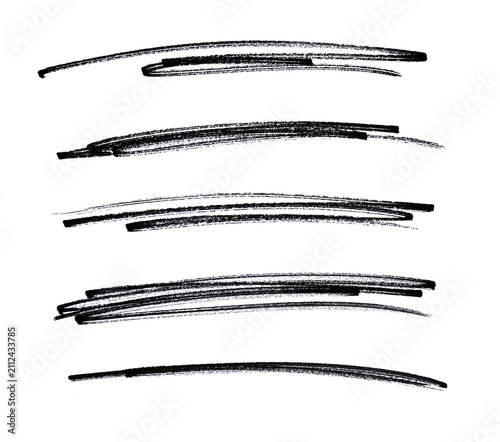 Hand-Drawn Black Marker Underline Set Isolated on White Background, Brush Pen Stroke Collection, Scribble Highlight Lines, Sketch Emphasis Elements for Text, Notes, Motion Graphics and Design