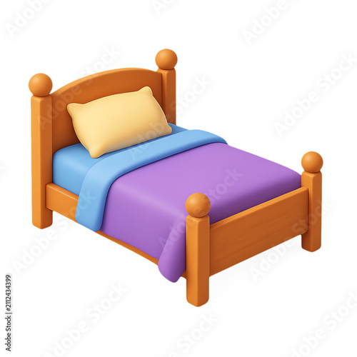 Cartoon style bed with pillow and blanket isolated design on transparent background