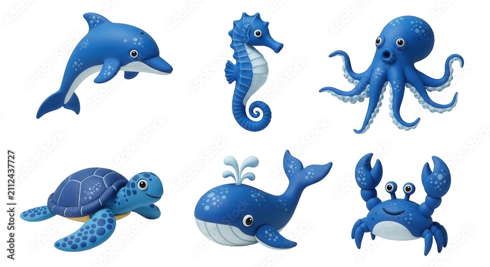Obraz premium cartoon illustrations of various ocean creatures on white backdrop educational materials or childrens designs