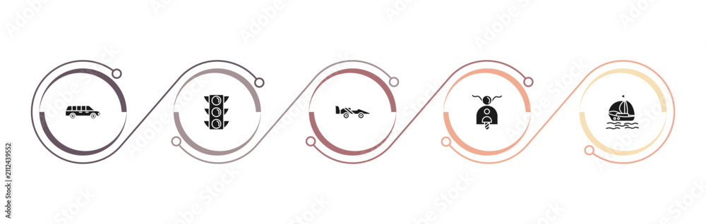 Obraz premium filled transport icons set - long car, semaphore, formula 1, scooter bike. editable vector for web and mobile ui