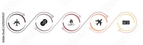 Fotografía filled transport icons set - airplane pointing up, transition, ferry carrying cars, air transport