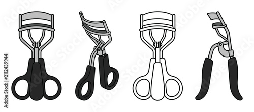 Professional eyelash curler tool icons for makeup artist designs.