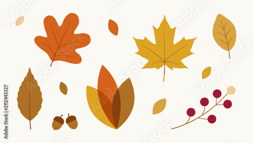 Autumn leaves and acorns a flat vector illustration with warm autumnal colors and tones fall foliage maple leaf