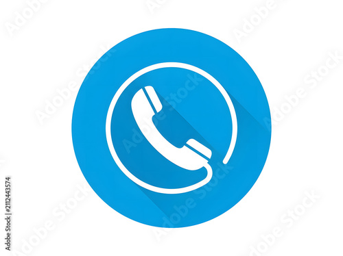 Blue icon with a white telephone handset symbol isolated on transparent background