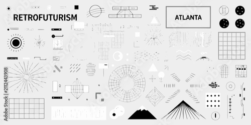 retrofuturism graphic elements vector illustration pattern design kit shapes icons geometric abstract lines