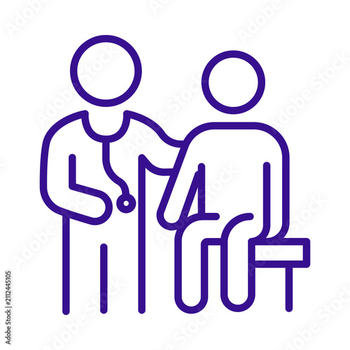 Doctor examining a patient sitting on a chair with a stethoscope and supportive gesture transparent background