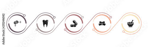 Fotografie filled medical icons set - united heterosexual, molar tooth, medicine capsules, nurse cross
