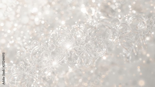 Sparkling bubbles and light reflections creating a shimmering, luminous effect.