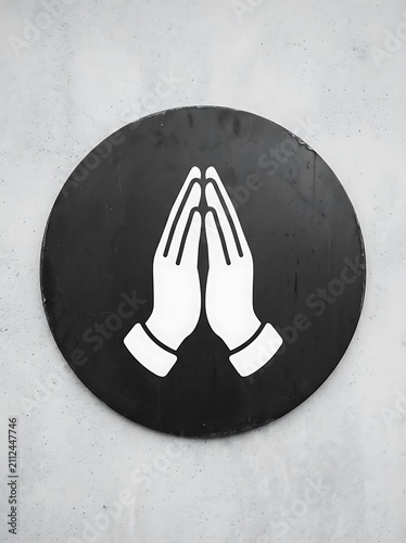 Black and white hand symbol in circle.